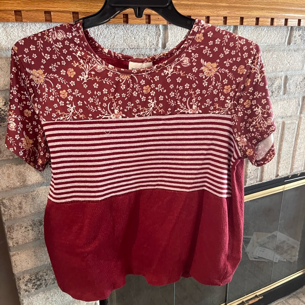 belle du jour Brown Floral Stripe Short Sleeve Top Size XL